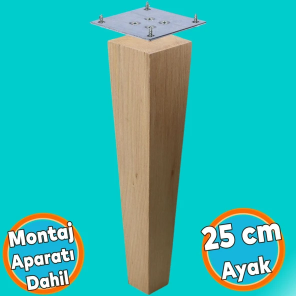 Ahşap Ayak Kare Bağlantı Aparatı Dahil Mobilya Koltuk Kanepe Sehpa Masa Ayağı Ayakları Boyasız 25 cm ürün görseli 1