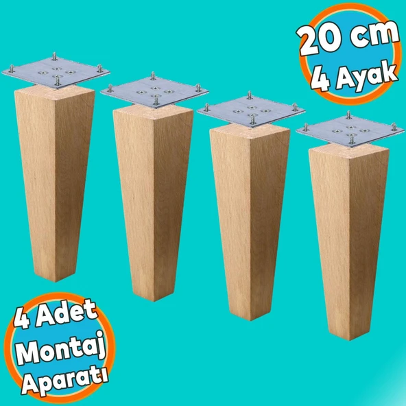 Ahşap Ayak Kare Bağlantı Aparatı Dahil Mobilya Koltuk Kanepe Sehpa Masa Ayağı 4 Adet 20 cm Ayakları ürün görseli 1