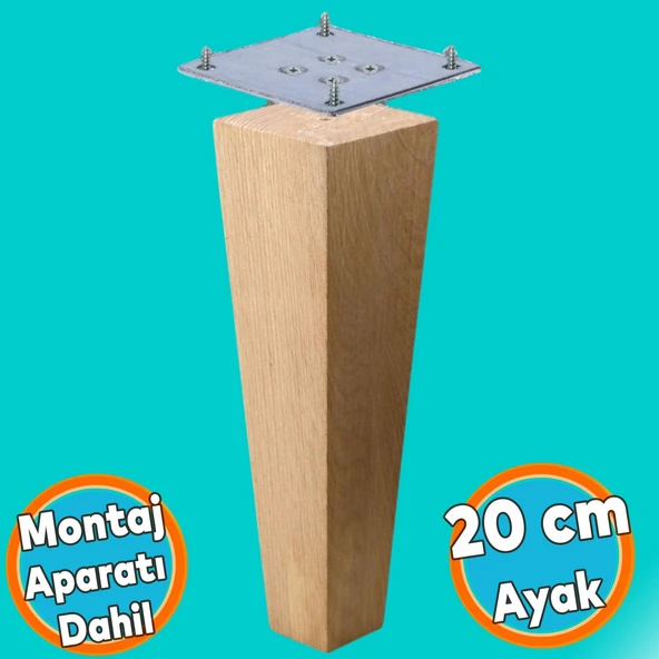 Ahşap Ayak Kare Bağlantı Aparatı Dahil Mobilya Koltuk Kanepe Sehpa Masa Ayağı Ayakları Boyasız 20 cm ürün görseli 1