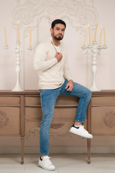Woolen World Regular Fit Dik Yaka İnce Baharlık Triko Hırka ürün görseli 1