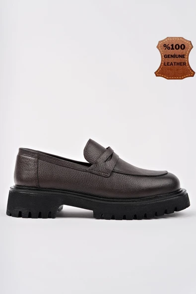 Muggo PARADİSE Hakiki Deri Kalın Taban Günlük Casual Makosen Kadın Loafer Ayakkabı ürün görseli 1