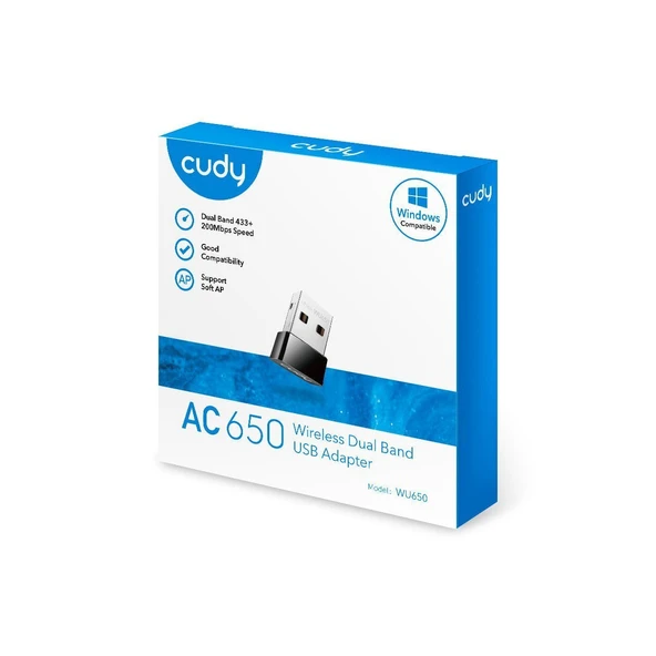 CUDY WU650 AC650 2.4GHz/5GHz 650Mbps 2dBi Dahili Anten MU-MIMO Kablosuz USB Wi-Fi Adaptör ürün görseli 1