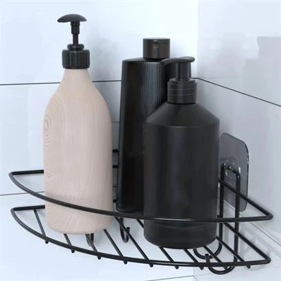 Yapışkanlı Banyo Köşeliği Kancalı Köşe Rafı Duş Şampuanlık Duvar Düzenleyici Organizer Raf ürün görseli 1