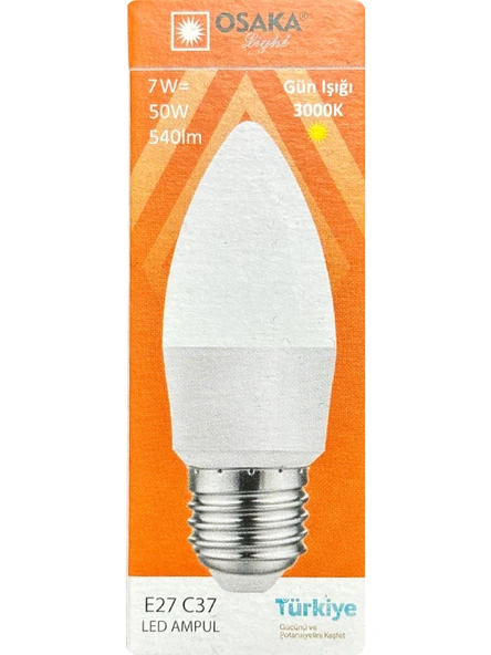 Osaka 7W (50W) 3000K (Sarı) E27 Duylu (Kalın Duy) Mum Led Ampul ürün görseli 1