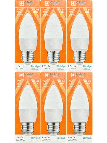 (6 Adet) Osaka 7W (50W) 3000K (Sarı) E27 Duylu (Kalın Duy) Mum Led Ampul ürün görseli 1