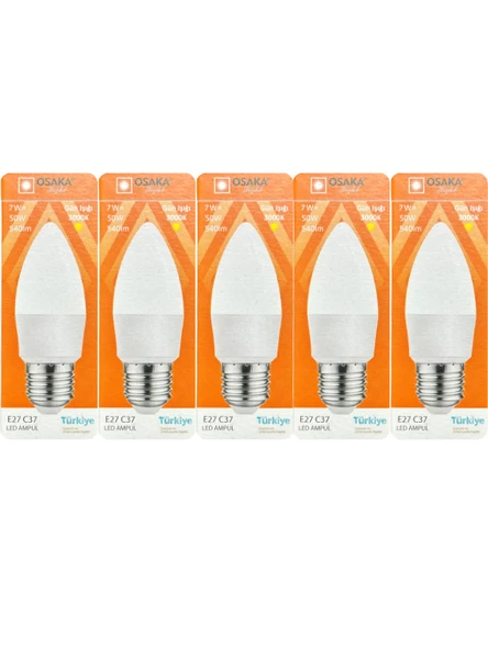 (5 Adet) Osaka 7W (50W) 3000K (Sarı) E27 Duylu (Kalın Duy) Mum Led Ampul ürün görseli 1