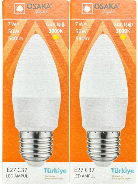 (2 Adet) Osaka 7W (50W) 3000K (Sarı) E27 Duylu (Kalın Duy) Mum Led Ampul ürün görseli 1