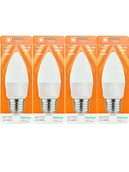 (4 Adet) Osaka 7W (50W) 3000K (Sarı) E27 Duylu (Kalın Duy) Mum Led Ampul ürün görseli 1