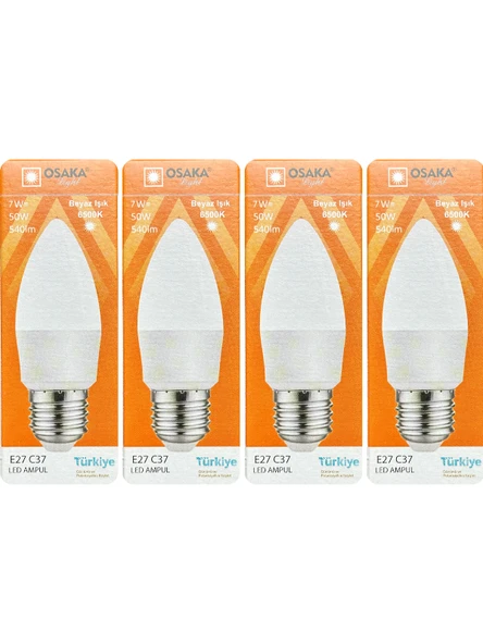 (4 Adet) Osaka 7W (50W) 6500K (Beyaz Işık) E27 Duylu (Kalın Duy) Mum Led Ampul ürün görseli 1