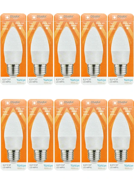 (10 Adet) Osaka 7W (50W) 6500K (Beyaz Işık) E27 Duylu (Kalın Duy) Mum Led Ampul ürün görseli 1