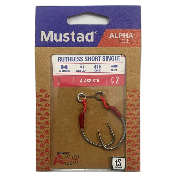 Mustad Alpha Point Ruthless Short Single A-ASSIST5 Asist Olta İğnesi  1/0 No / 2 Adet ürün görseli 1