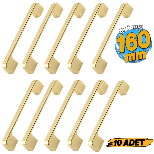 10 Adet Arel Kulp Mobilya Mutfak Dolabı Çekmece Dolap Kulp Kapak Kulpu Kulbu Gold Altın 160 mm Metal ürün görseli 1