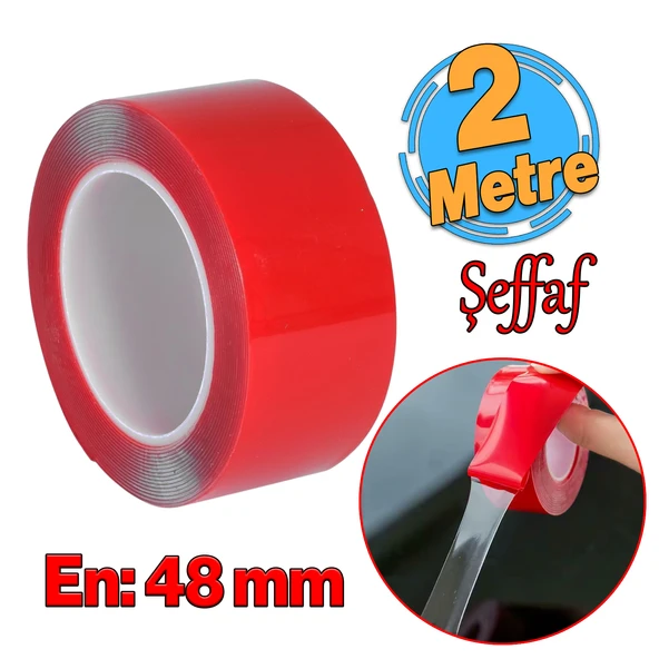 Çift Taraflı Silikon Bant Montaj Bandı Şeffaf 48 mm x 2 Metre Güçlü Çok Amaçlı Yapıştırıcı 1 Adet ürün görseli 1