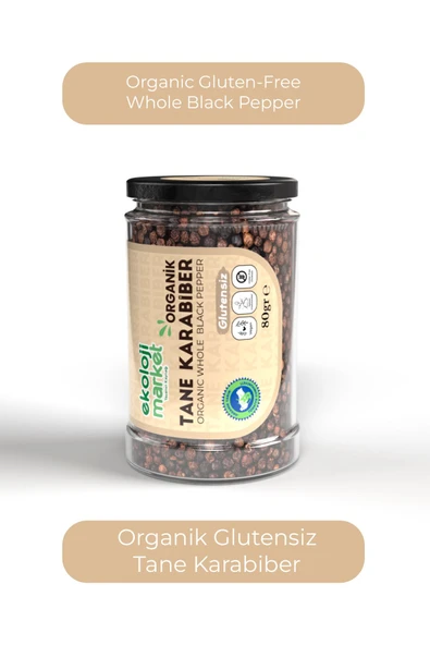 Ekoloji Market Organik Glutensiz Tane Karabiber 80 gr / Organic Gluten-free Whole Black Pepper 80 gr ürün görseli 1
