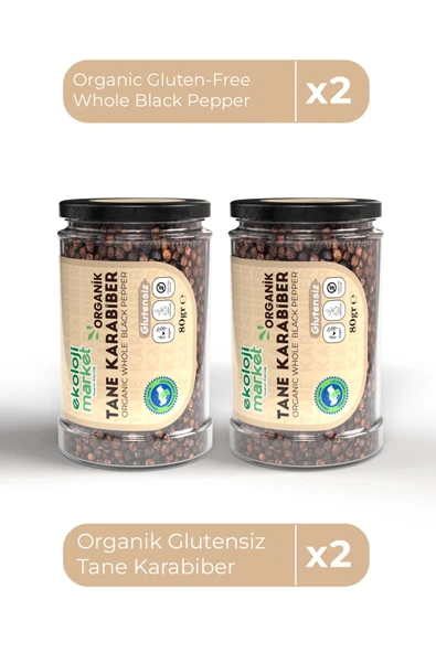 Ekoloji Market Organik Glutensiz Tane Karabiber 80 Gr x2 / Organic Gluten-Free Whole Black Pepper 80 Gr x2 ürün görseli 1