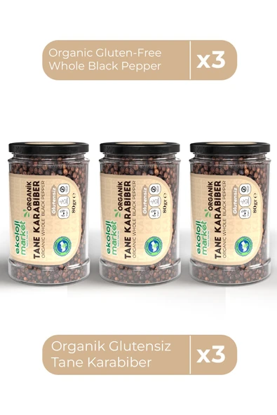 Ekoloji Market Organik Glutensiz Tane Karabiber 80 Gr x3 / Organic Gluten-Free Whole Black Pepper 80 Gr x3 ürün görseli 1
