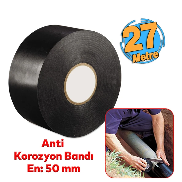 Antikorozyon Bandı 170 Mikron Metal Boru Pas Önleme İzolasyon Sarma Bant 50 mm x 27.5 Metre 1 Adet ürün görseli 1