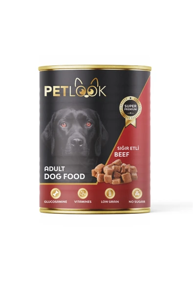 PetLook Konserve Köpek Maması Yetişkin Sığır Etli, Kıyılmış Etli 415 GR Yaş Mama Düşük Tahıllı ürün görseli 1