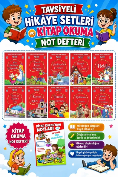 1.ve 2.Sınıf Hikaye Seti Resimli Dünya Klasikleri 10Kitap Kırmızı ürün görseli 1