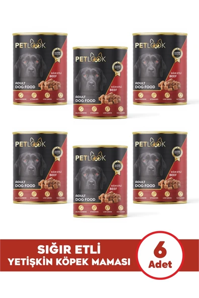 PetLook Konserve Köpek Maması Yetişkin Sığır Etli, Kıyılmış Etli 415 GR 6 Adet Yaş Mama Düşük Tahıllı ürün görseli 1