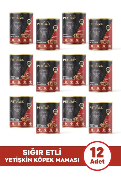 PetLook Konserve Köpek Maması Yetişkin Sığır Etli, Kıyılmış Etli 415 GR 12 Adet Yaş Mama Düşük Tahıllı ürün görseli 1