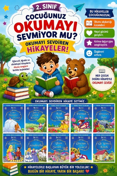 1. Ve 2. Sınıf Hikaye Kitabı Seti Resimli Dünya Klasikleri 10 Kitap Mavi Seri ürün görseli 1