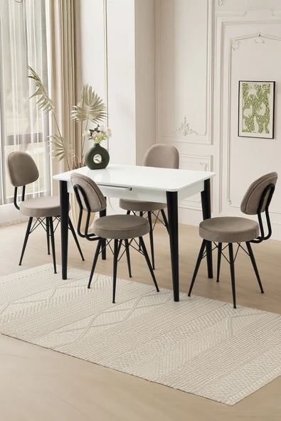 Mini 60 x 100 Milano Mdf Ortadan Açılır Masa 4 Adet Ece Sandalye ürün görseli 1