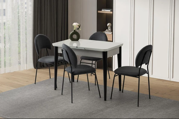Kelebek 60 x 100 Cm Tekno Kenar Mdf H.G Açılır Masa 4 Adet Suna Sandalye Takım ürün görseli 1