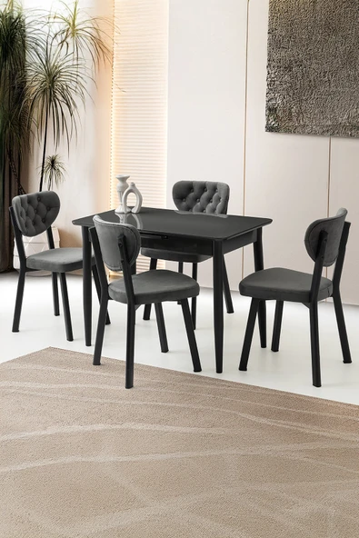 Mini 60 x 100 Milano Koyu Gri Mdf Ortadan Açılır Masa 4 Adet Simge Sandalye ürün görseli 1