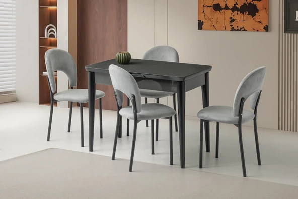 Kelebek 60 x 100 Cm Tekno Kenar Mdf H.G Açılır Masa 4 Adet Ay Sandalye Takım ürün görseli 1