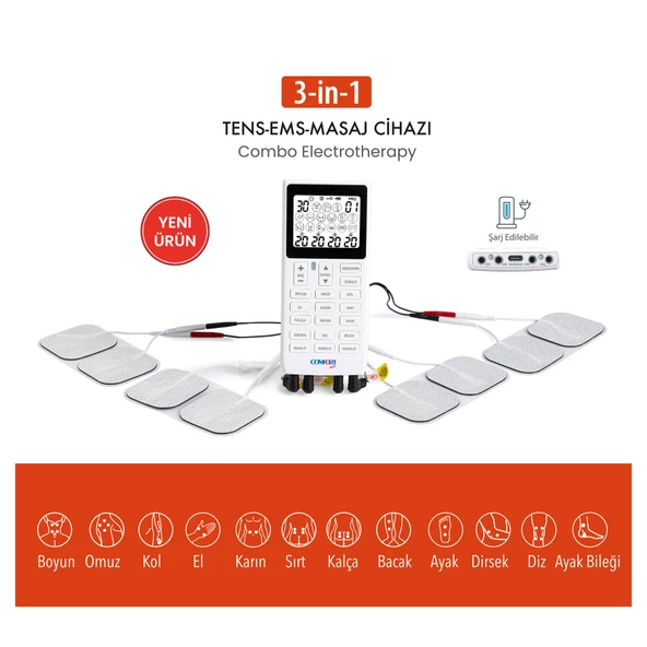 Comfort Plus , M101A-WH2 , 4 Kanallı 8 Pedli 60 Prog , Şarjlı , Dijital EMS & TENS , Fizik Tedavi ve Masaj , Türkçe ürün görseli 1