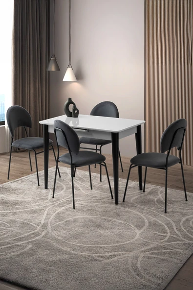 Mini 60 x 100 Milano Açık Gri Mdf Ortadan Açılır Masa 4 Adet Suna Sandalye ürün görseli 1