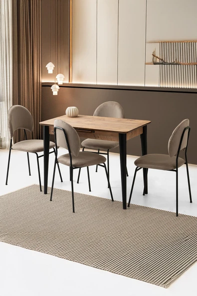Mini 60 x 100 Milano Mdf Ortadan Açılır Masa 4 Adet Suna Sandalye ürün görseli 1