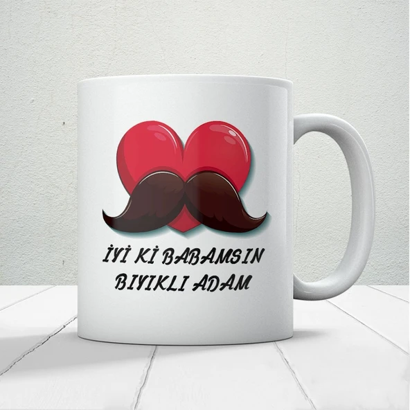 İyi ki Babamsın Bıyıklı Adam Baskılı Babalar Günü Kupa Bardak Kahve Kupa Bardak ürün görseli 1
