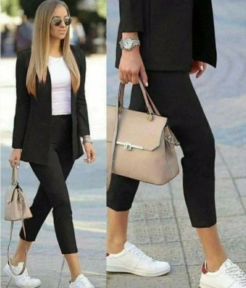 Kadın Atlas Kumaş Ceket Pantolon Takım ürün görseli 1