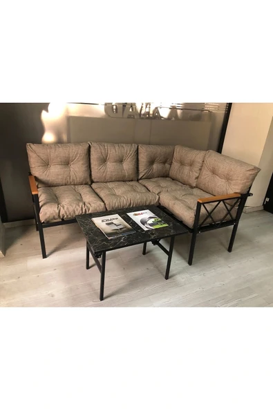 adımshops miami Köşe Koltuk Takımı , 2+2 Balkon-bahçe-çay Seti-mutfak Köşesi mermer desen 70x50cm sehpa ürün görseli 1