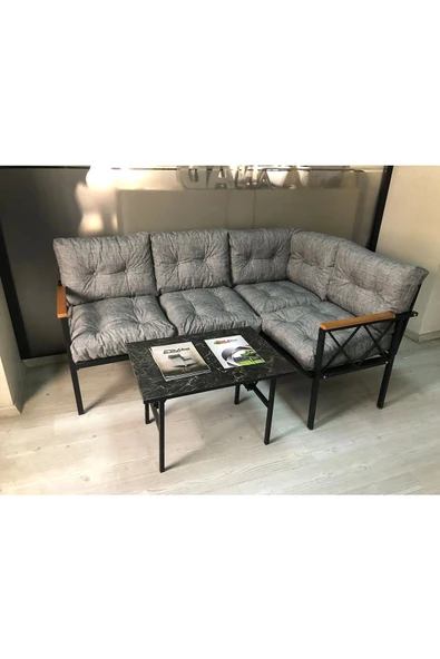 adımshops miami Köşe Koltuk Takımı , 2+2 Balkon-bahçe-çay Seti-mutfak Köşesi mermer desen 70x50cm sehpa ürün görseli 1