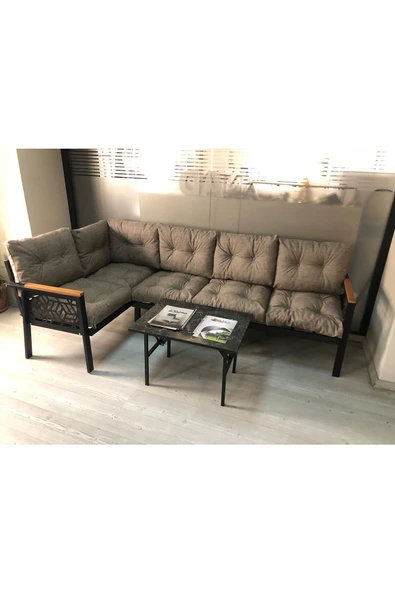 adımshops Miami melisa 3+2 Köşe Yön değiştirilebilir Koltuk Takımı Balkon-bahçe-kafe mermerdesen 70x50cm sehpa ürün görseli 1