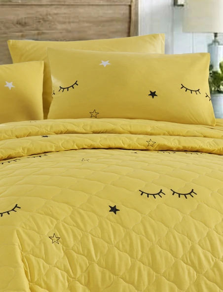 Upstyle Kapitone Yatak Örtüsü Seti Çift Kişilik Dide Sarı - Resim 4
