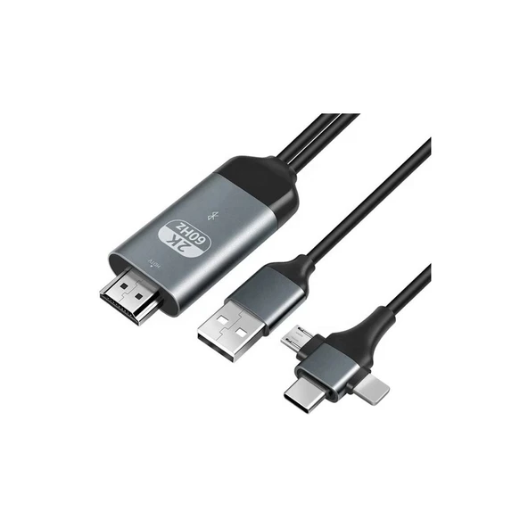 PMR 3 in 1 Phone to HDMI Kablo – 2K 60Hz, 200CM, Type-C, Lightning, Micro USB ürün görseli 1