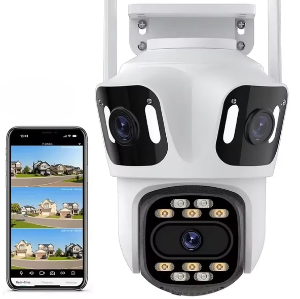 QASUL 3-Ekran Güvenlik 6K HD PTZ Kamera Wifi Gözetim Çok Lensli IP Kamera Kablosuz CCTV Kamera ürün görseli 1