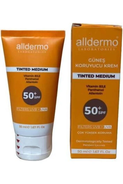 Alldermo Spf 50 Tinded Medium Güneş Koruyucu Krem 50 ml Tüp ürün görseli 1