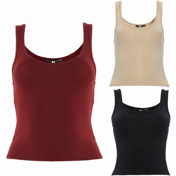 Kadın Geniş Askılı Likralı Body 3 lü Set ürün görseli 1