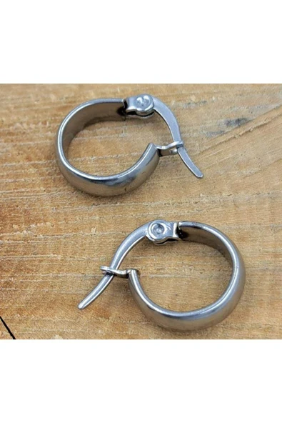 Çelik Gümüş Renk Küçük Boy Boru Çift Halka Unisex Küpe ürün görseli 1