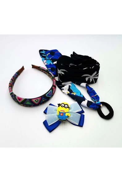 Renkli Desenli Taç Toka Bandana Set ürün görseli 1