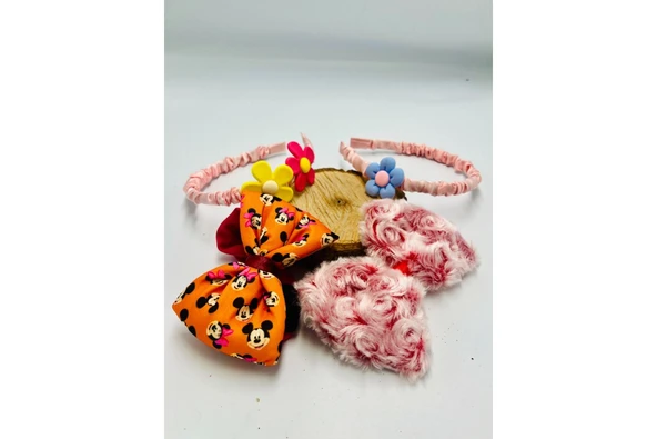 Renkli Desenli Taç Toka Bandana Set ürün görseli 1