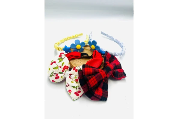Renkli Desenli Taç Toka Bandana Set ürün görseli 1