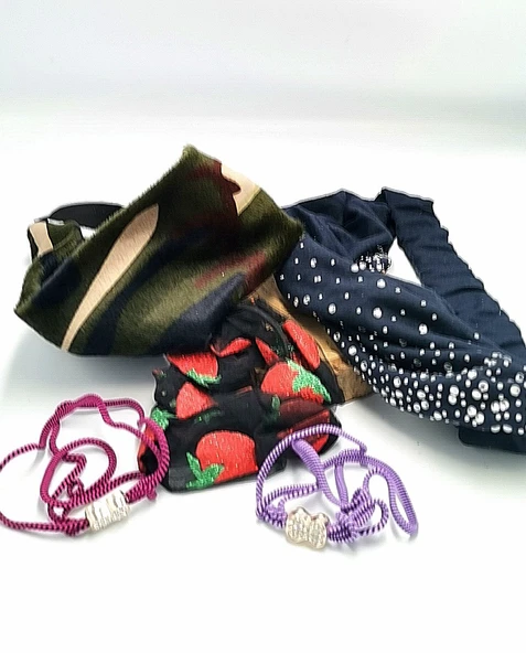 Renkli Desenli Taç Toka Bandana Set ürün görseli 1
