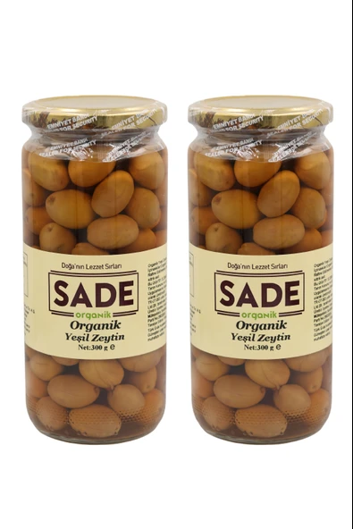 Sade Organik Organik x 2 Kavanoz Yeşil Zeytin 300 gr ürün görseli 1