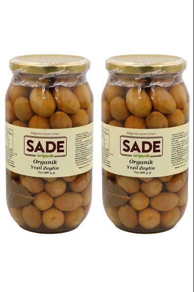 Sade Organik x 2 Kavanoz Yeşil Zeytin 600 gr ürün görseli 1